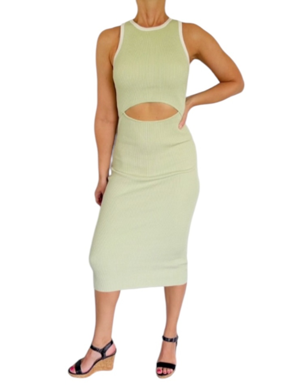 Petal + Pup light green ribbed knit mid cut out sleeveless bodycon dress S/M